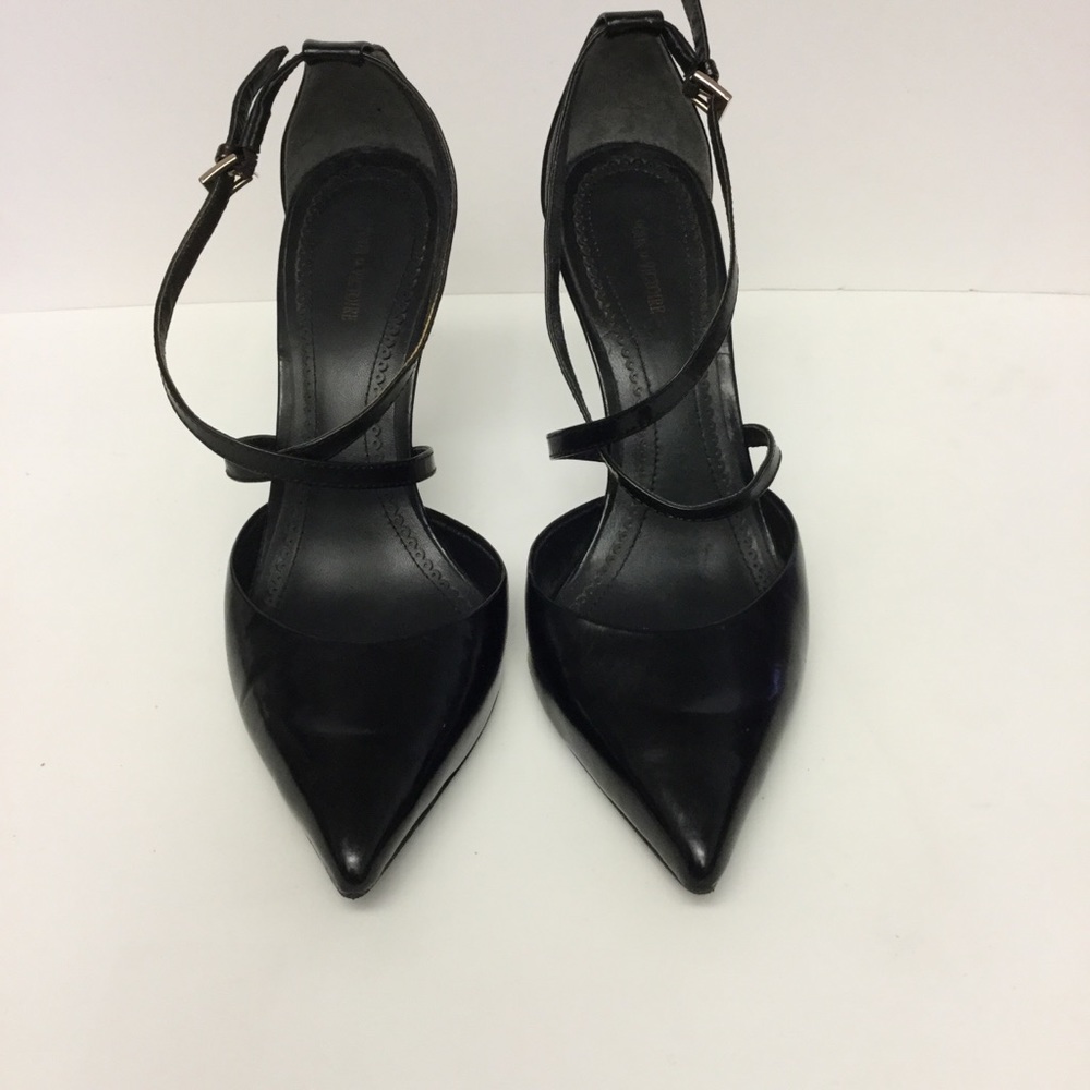 POUR LA VICTOIRE  PATENT LEATHER ANKLE STRAP HEELS BLACK 9 EUC - Picture 4 of 8